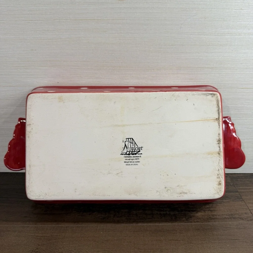 Nantucket Home Christmas Snowman Ceramic Loaf Baking Dish Pan Stripes Polka Dot